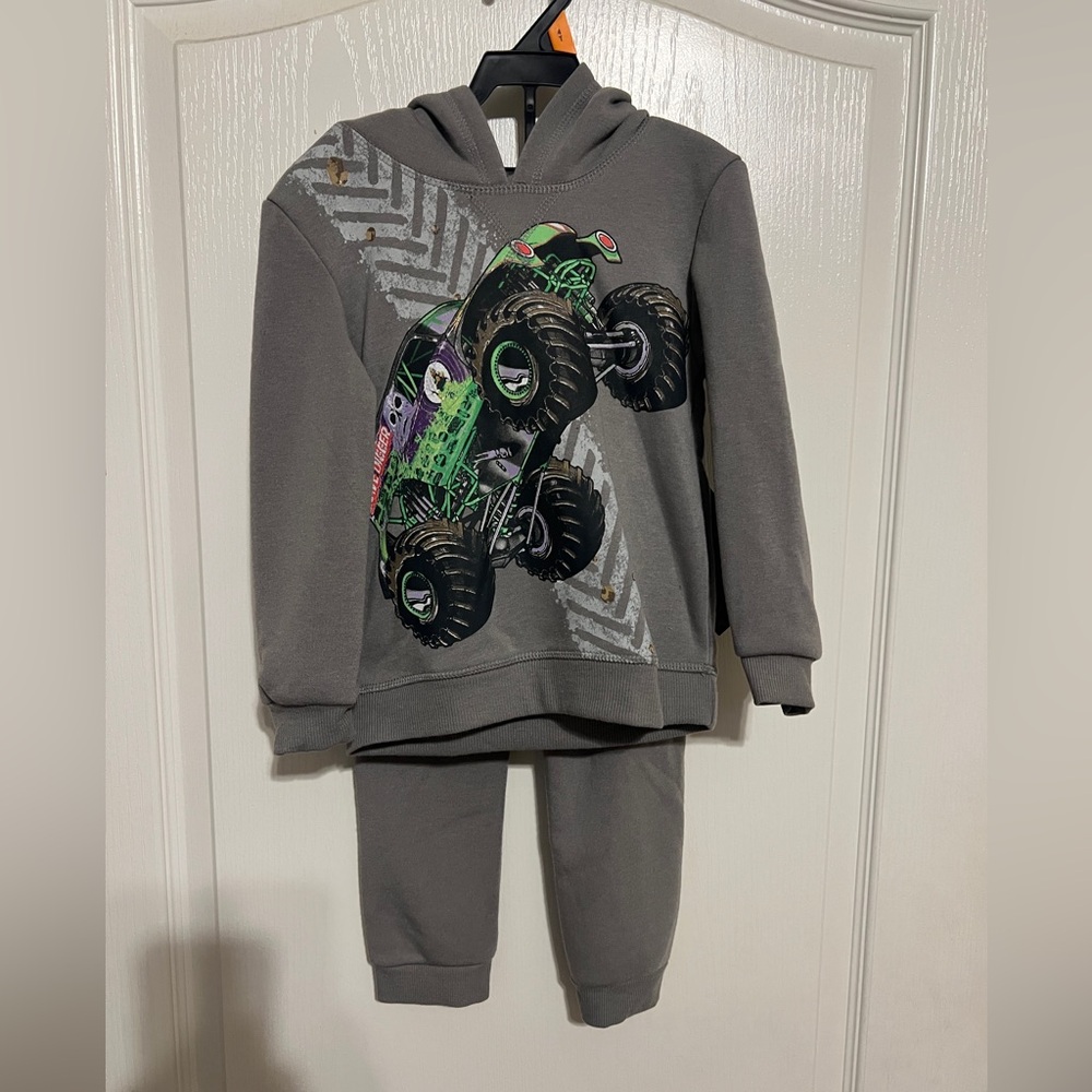 Kids Gray Monster Truck Hoodie & Jogger Set